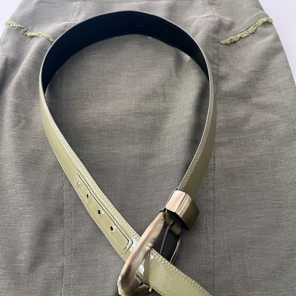 Etcetera size 4 green linen blend skirt with matching leather belt